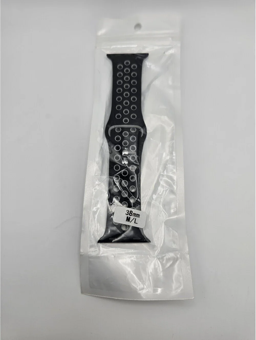 Black Silicone Watch Band 38mm S M Sport Strap Perforated New Sealed